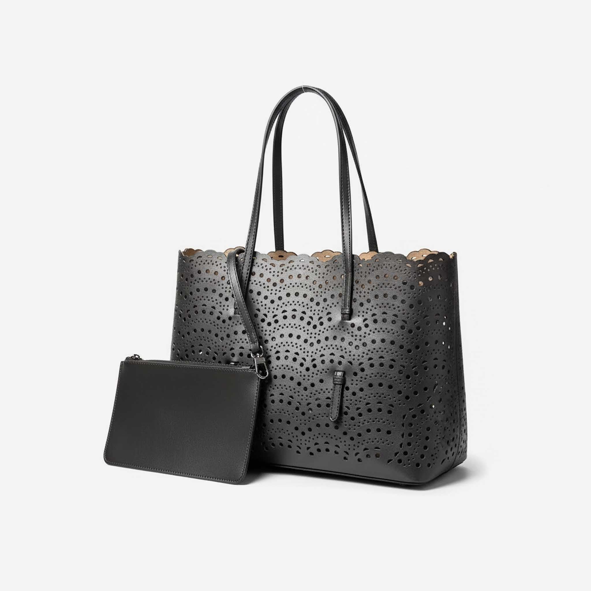 Floral Hollow Leather Shoulder Bag