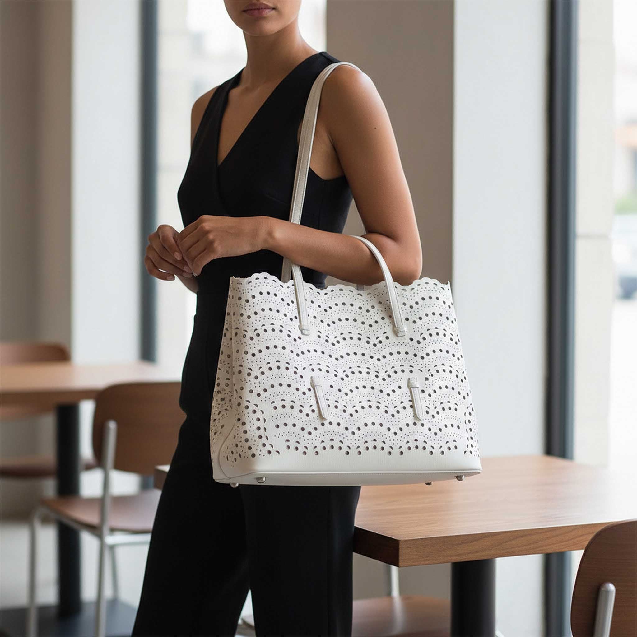 Floral Hollow Leather Shoulder Bag