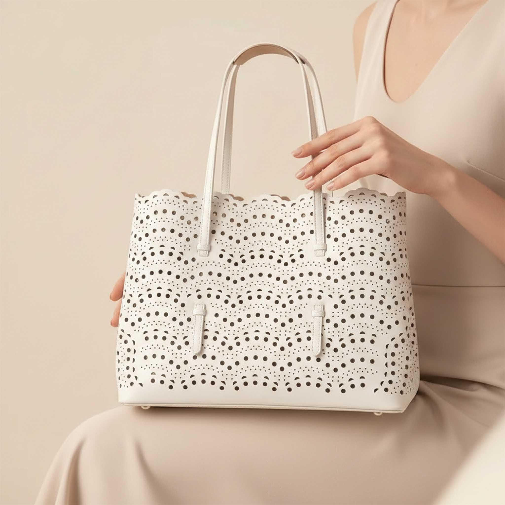 Floral Hollow Leather Shoulder Bag