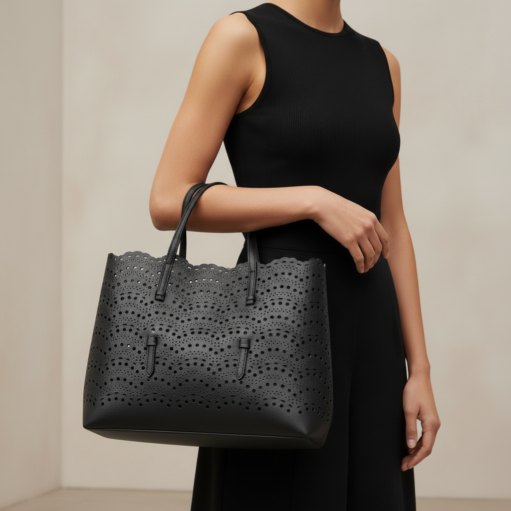 Floral Hollow Leather Shoulder Bag